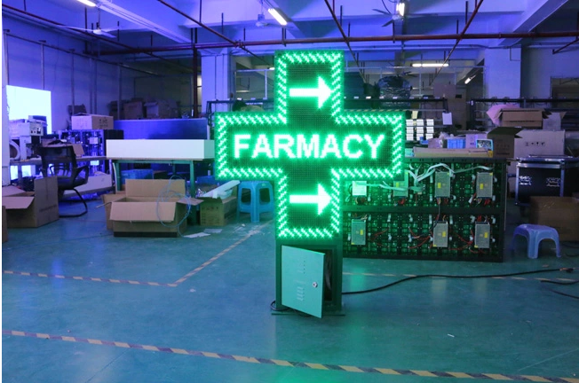 1G Pixel Configuration Custom Size Full Color Pharmacy LED Cross Sign with RGB