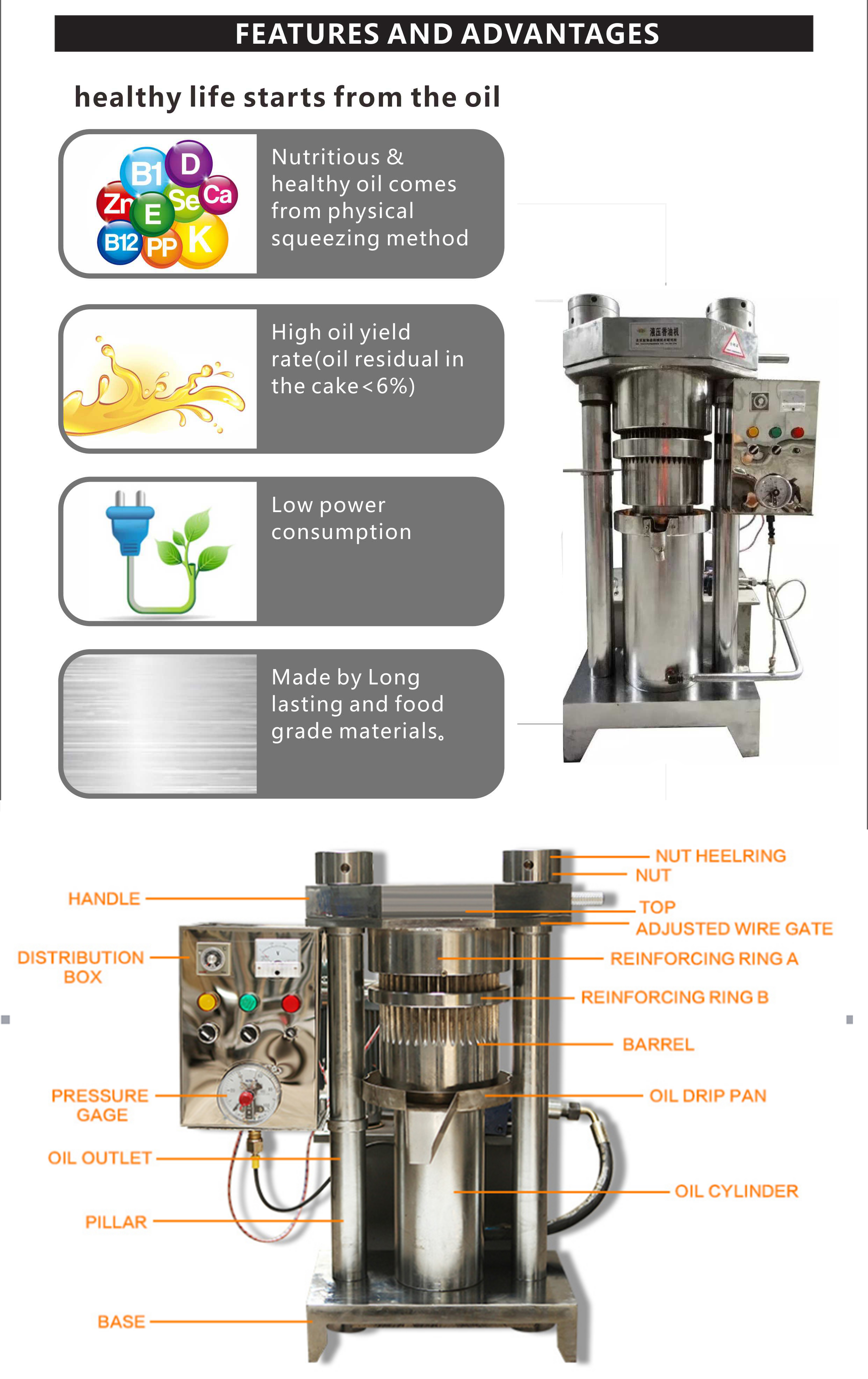 Advantage 3 High Oil Yield 90% Olive Oil Extraction Hydraulic Press Machine/Macadamia Nut Expeller Cold Pressed