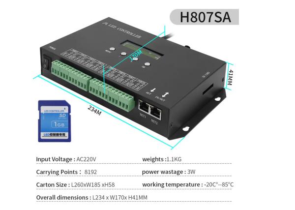 DMX512 Programable SPI Led Controller H807SA 8192Pixels For DMX512 WS2811
