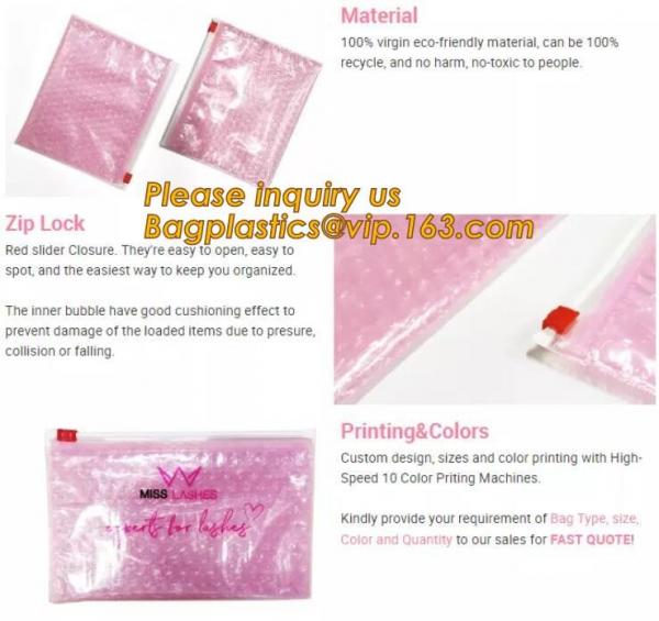 Factory Shiny Rose Gold Silver Cosmetic Zipper Bubble Bag Self Adhesive Plastic Pe Material Mailer Zip Lock Padded Bag,