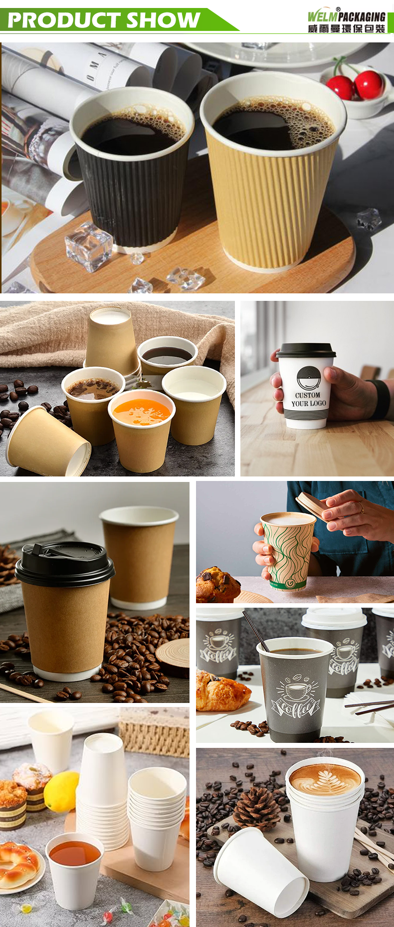 Customized biodegradable disposable coffee paper cup single and double paper coffee cup with lid