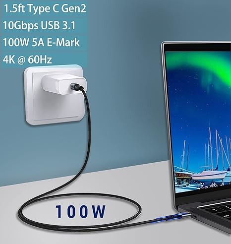 PD Data Transfer Cable USB3.1 4K 60 Hz 10 Gbps 20V5A 100W For MacBook Phone