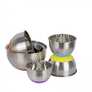 Quality Stainless Steel Metal Salad Bowl With Lid 1.25L-5L Silicone Bottom for sale