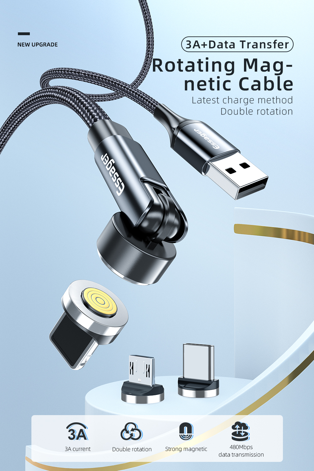 Universal 540 3 in 1 Magnetic Cables Micro Type C Magnetic USB Cable 3A