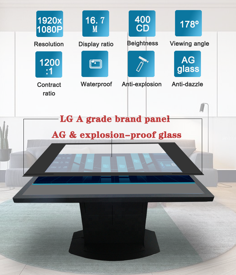 Indoor Interactive 1080P 21.5 inch Smart Touch Coffee Table Self Service