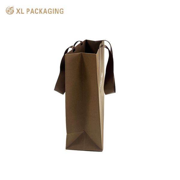 XL Packaging Custom Packaging Factory Custom Logo Printed Gift Craft Shopping Paper Bag With Handles Brown Ribbon
