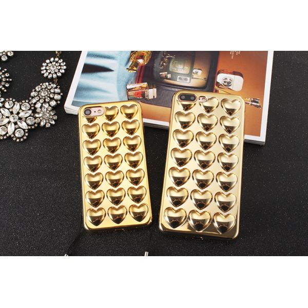 Plating TPU 3D Love Heart Cell Phone Case Back Cover for iPhone 7 7 plus 6 6s 6 Plus 6s Plus with Lanyard