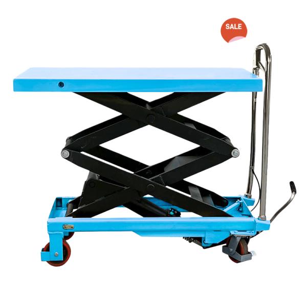 Durable 800kg Hand Lifter Mobile Tablet Double Scissor Service Weight Lifting platform trolley