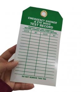 China Emergency Shower And Eyewash Test Record Tag 4 In. X 7 In. 2 Side Vinyl Inspection Tag on sale