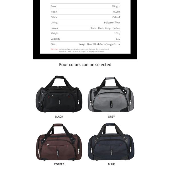Multipurpose Large Capacity Travel Duffle Bag Rainproof For Men