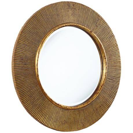 Antique Gold Bathroom Wall Mirror 34 Inch Round Stereoscopic Sunburst