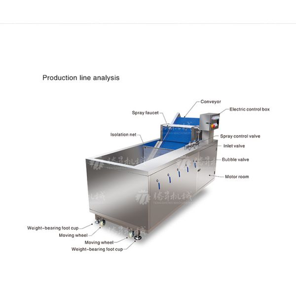 Commercial 2.6KW Fruit And Vegetable Processing Line Bubble Cleaning Juicing Machine