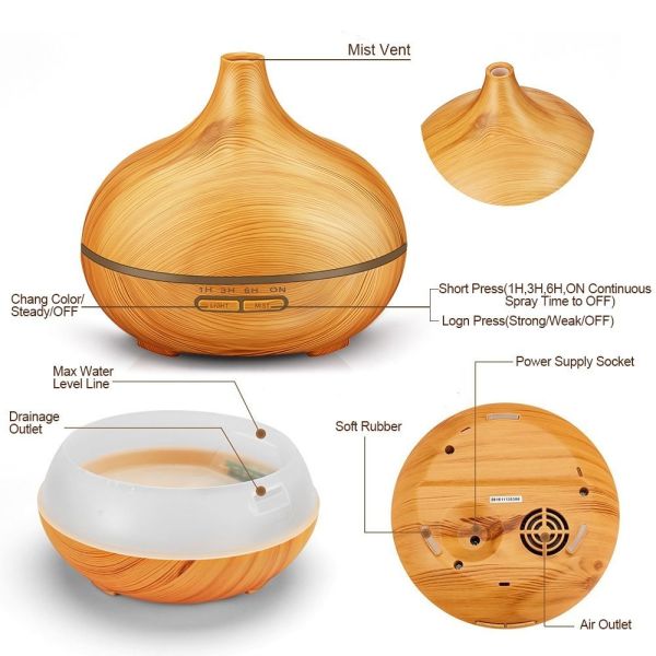 Wood Grain 0.65A 300ml Essential Oil Aromatherapy Diffuser 12W