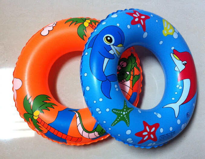 Inflatable water swim ring with two handle,customized cartoon printing colors