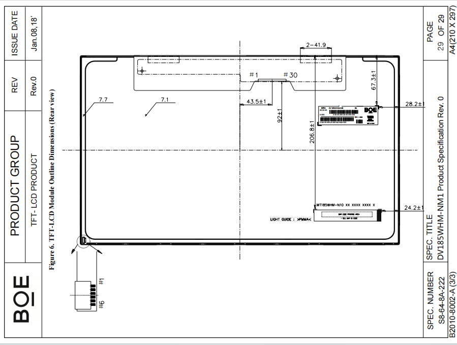 18.5 Inch LCD Panel 1366x768 Color TFT LCD Screen 250 cd/m2 for Industrial