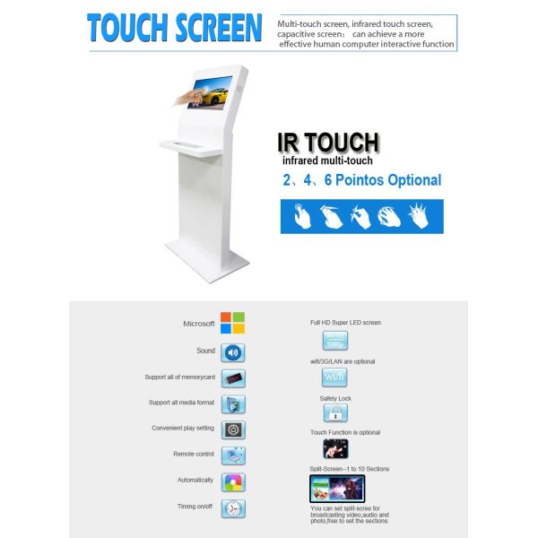 22 Inch White Self Service Capacitive Touch Screen , Totem Digital Signage Touch Screen